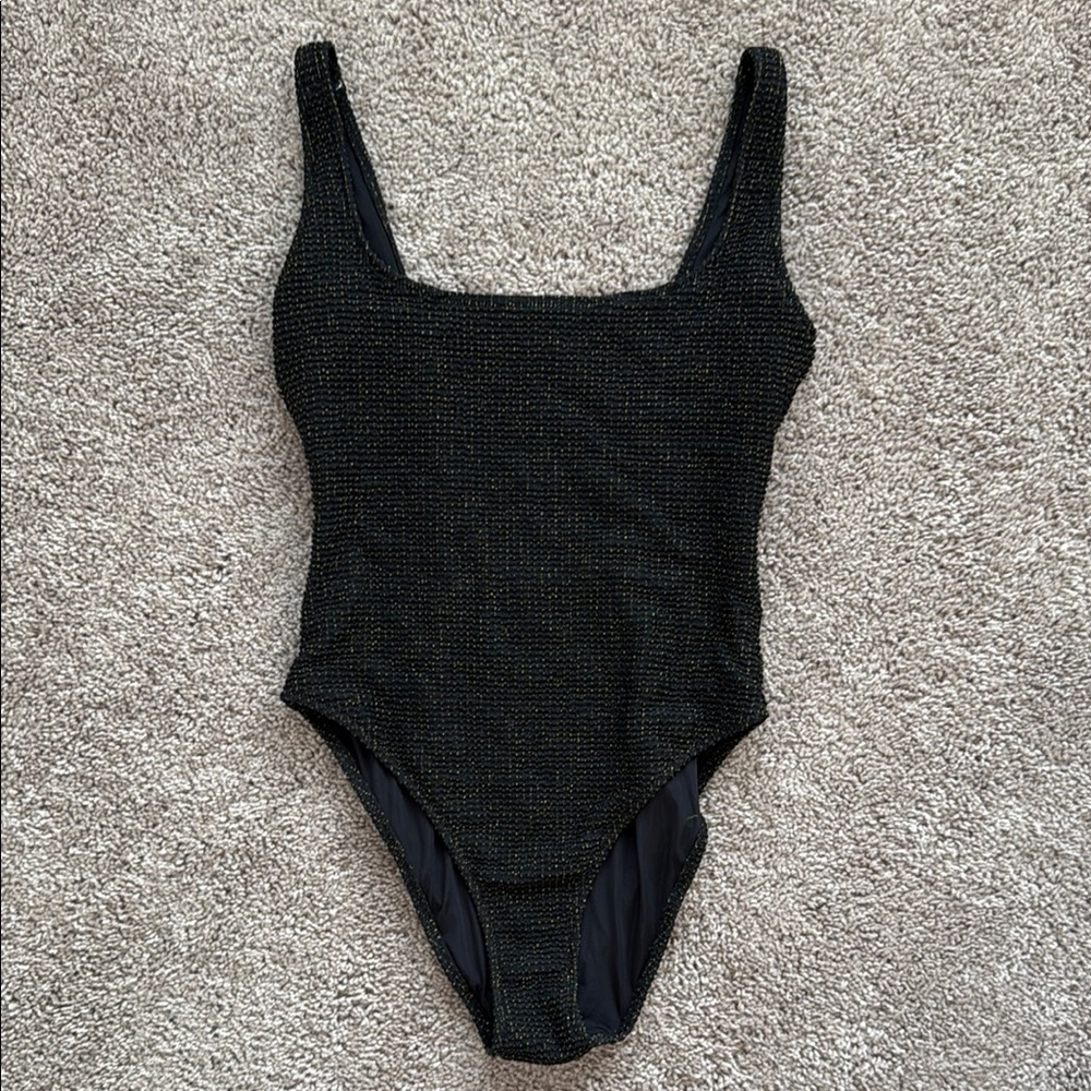 Aerie Black/Gold Textured One-Piece Swimsuit